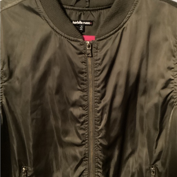 Charlotte Russe Olive Green Bomber Jacket 1X with Gold Hardware/Zippers - Picture 5 of 10
